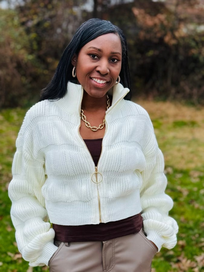 Bubble Cropped Sweater With Zipper