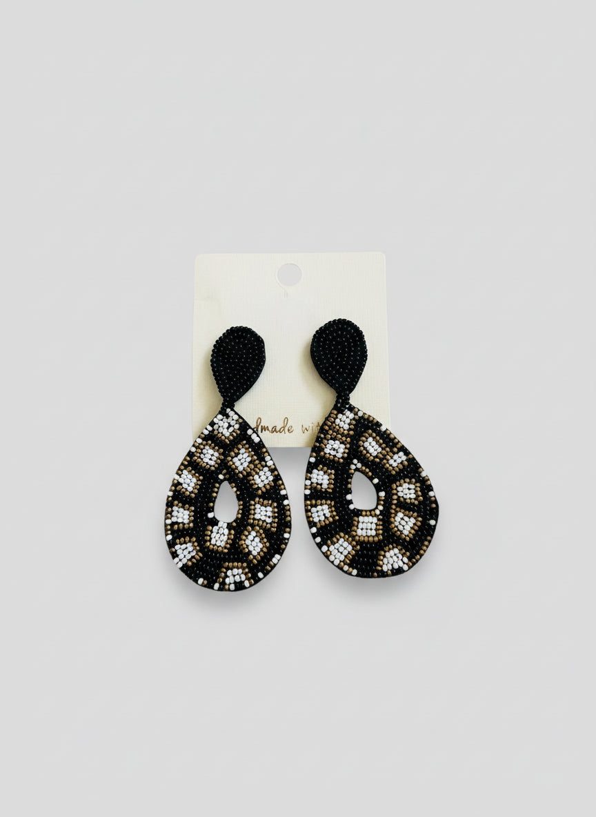 Black Animal Beaded Earrings