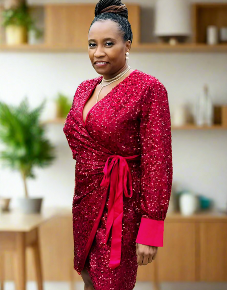Ritzy Wine Sequin Wrap Dress