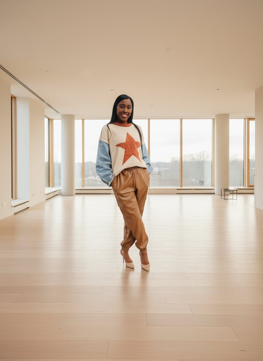 Denim Sleeve Star Sweater