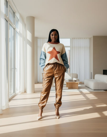 Denim Sleeve Star Sweater