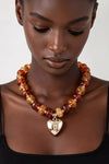 Luxe Heart Marbled Bead Necklace Set- Brown - ReservedChic