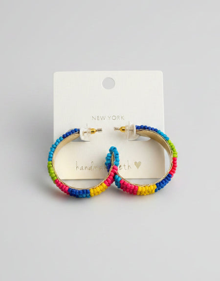 Pop of Color Beaded Hoop Earrings - ReservedChic