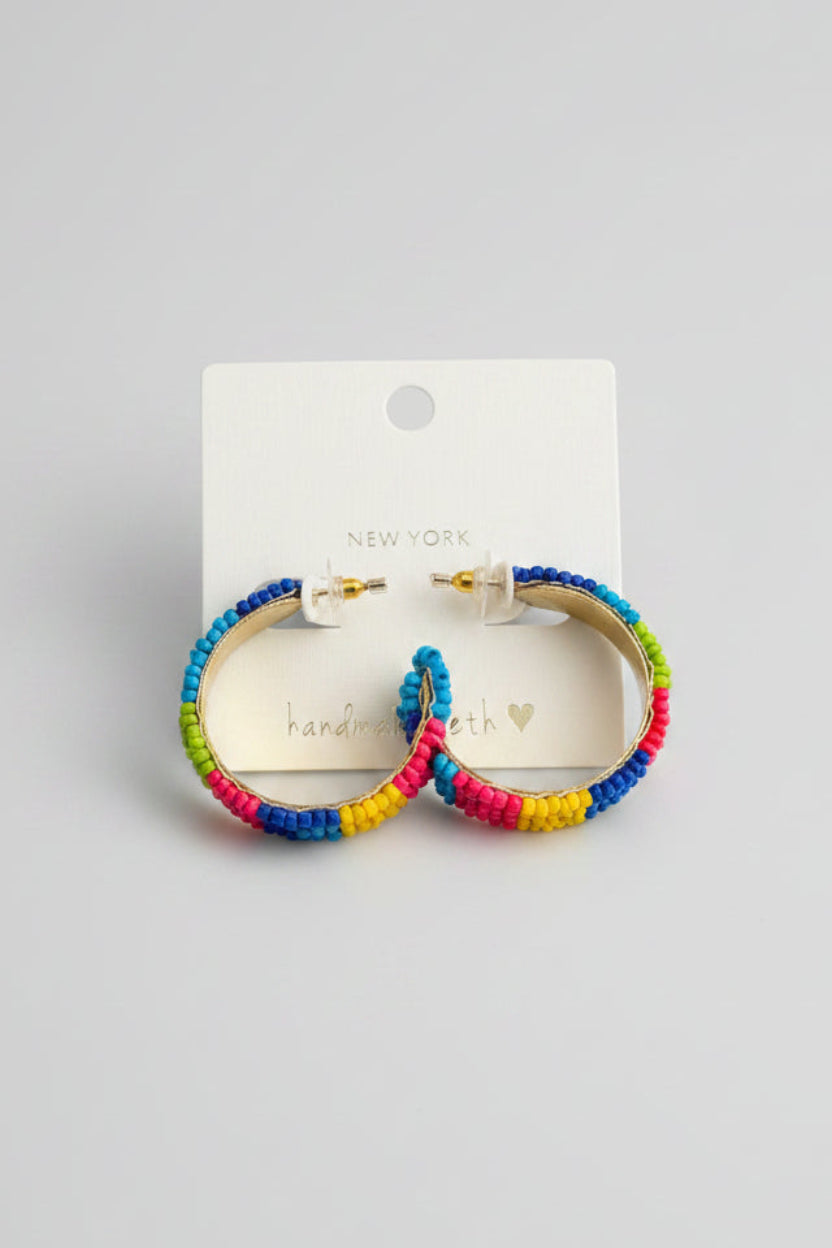 Pop of Color Beaded Hoop Earrings - ReservedChic