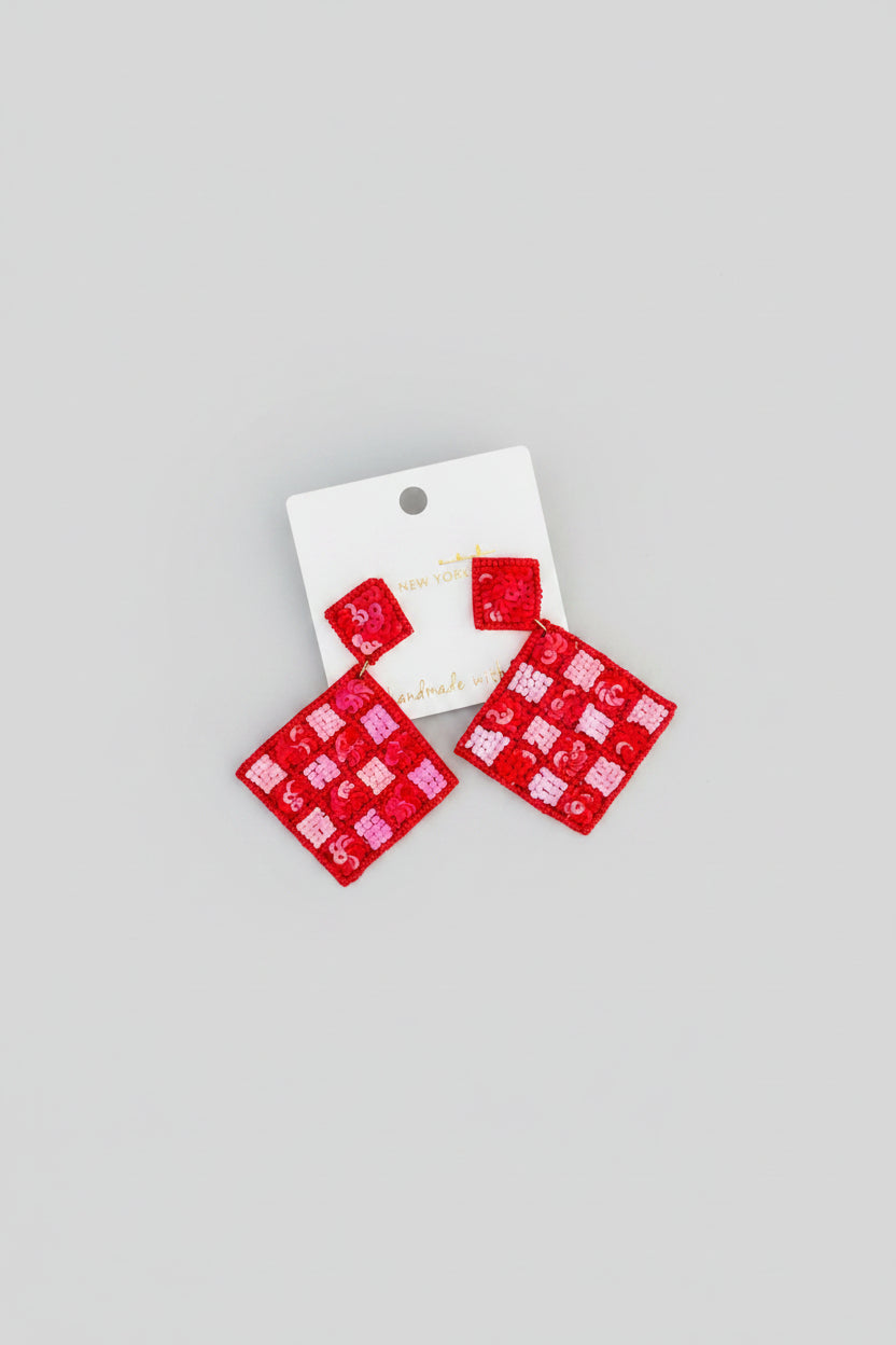 Checkered Diamond Drop Earrings - ReservedChic