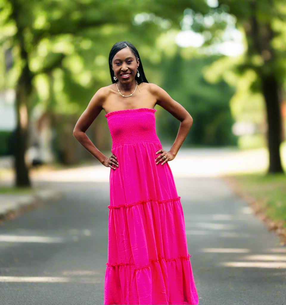 Nova Pink Strapless Maxi Dress - ReservedChic
