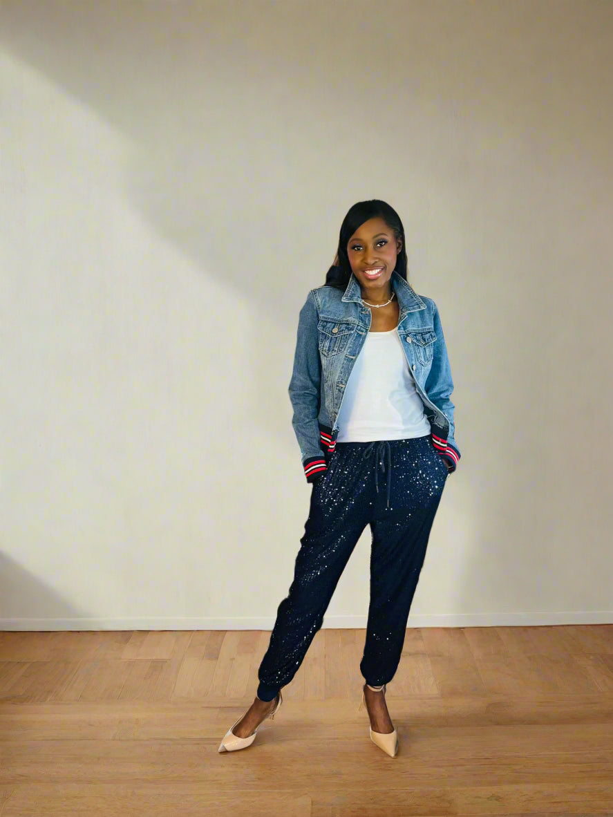 Ritzy Navy Sequin Joggers