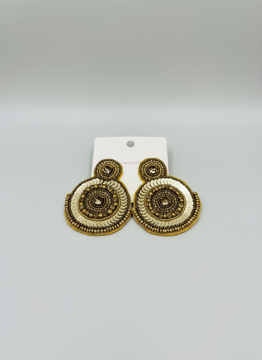 Gold Sequin & Bead Earrings