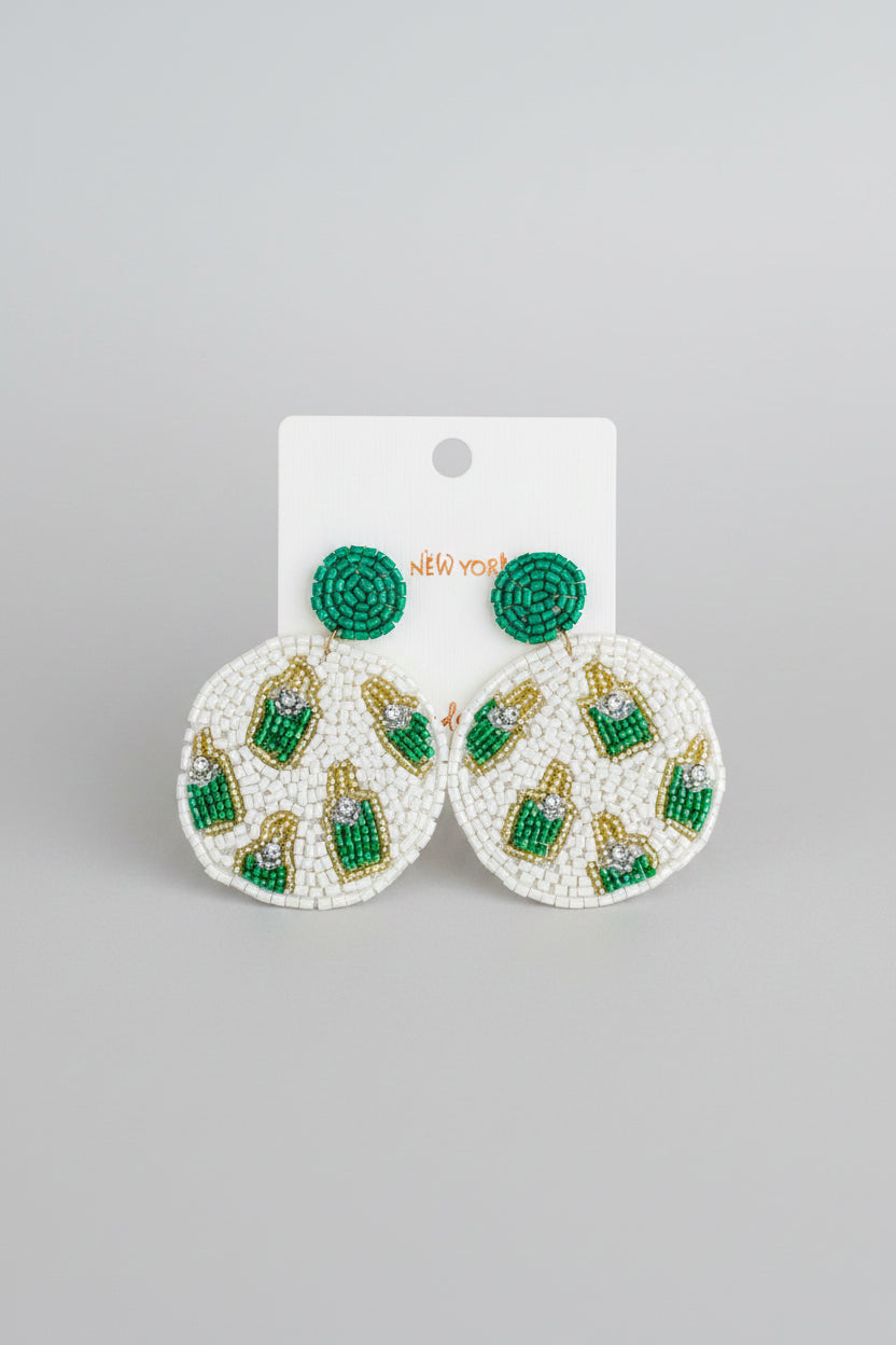 Opal Glaze Beaded Earrings-Green - ReservedChic
