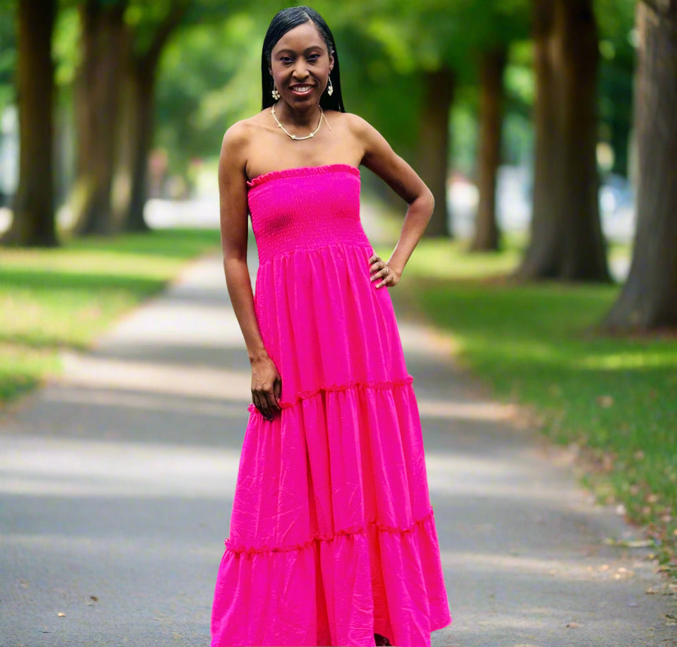 Nova Pink Strapless Maxi Dress - ReservedChic