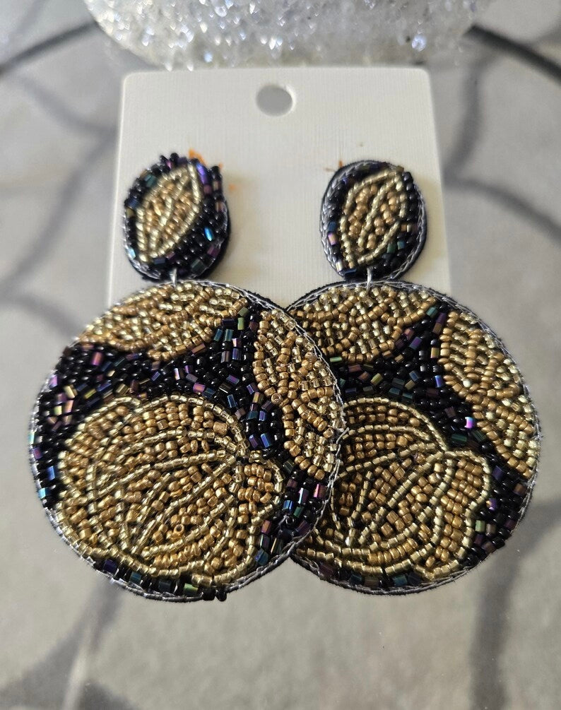 Gold Flower Beaded Drop Earrings