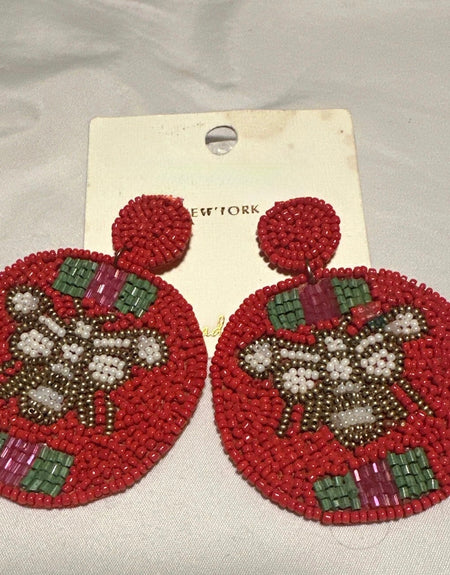 Queen Bee Round Beaded Earrings-Red