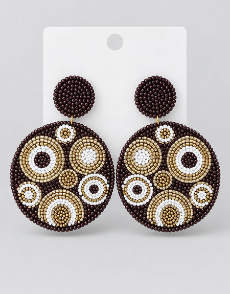 Boho Brown Circle Beaded Earrings