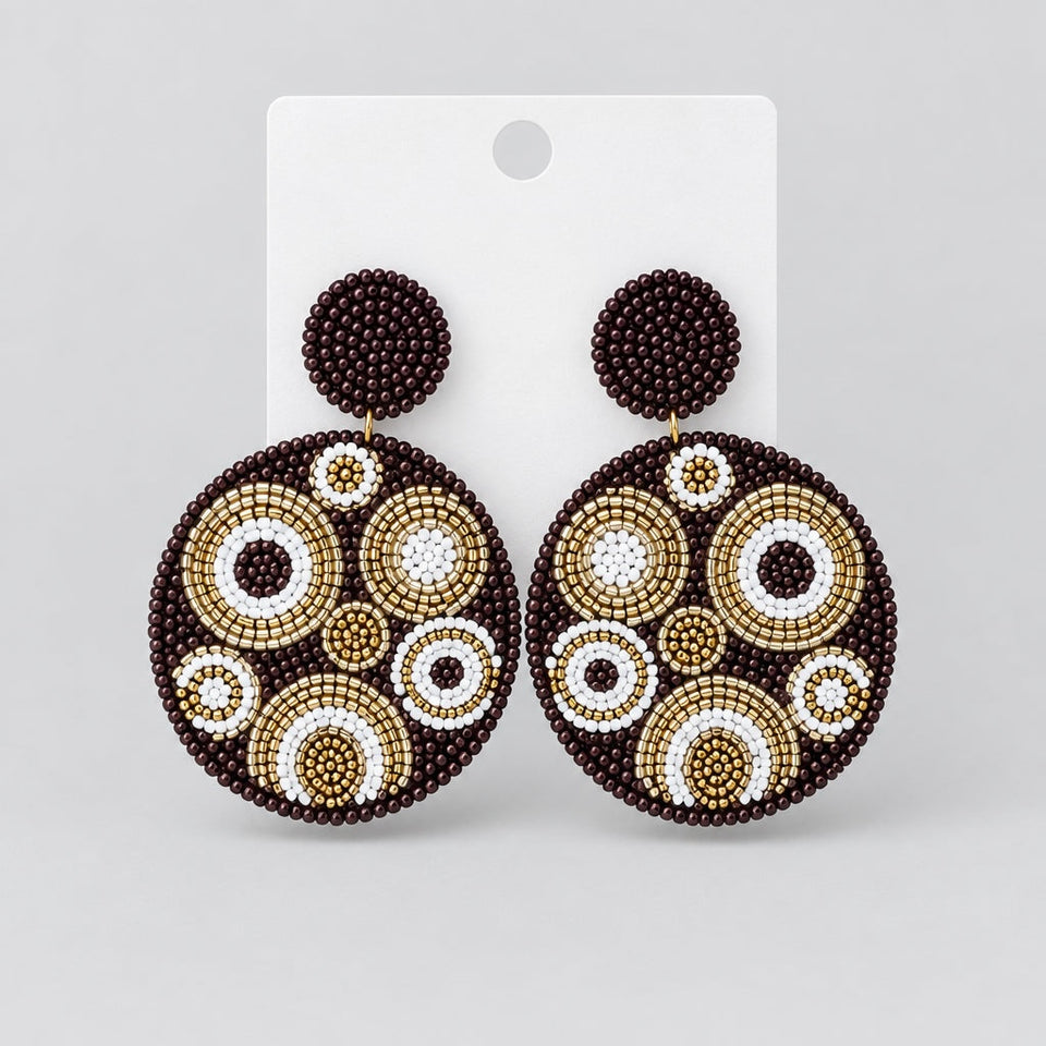 Boho Brown Circle Beaded Earrings