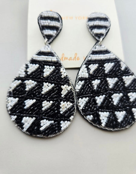 Tri Black White Beaded Earrings
