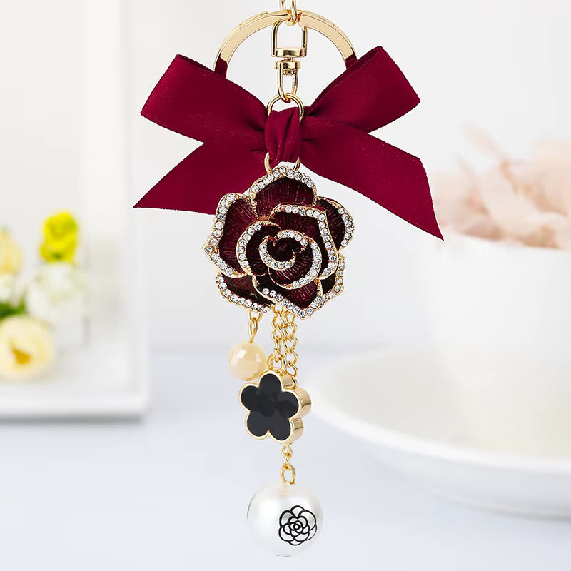 Camellia Keychain Bag Charm - Burgundy - ReservedChic