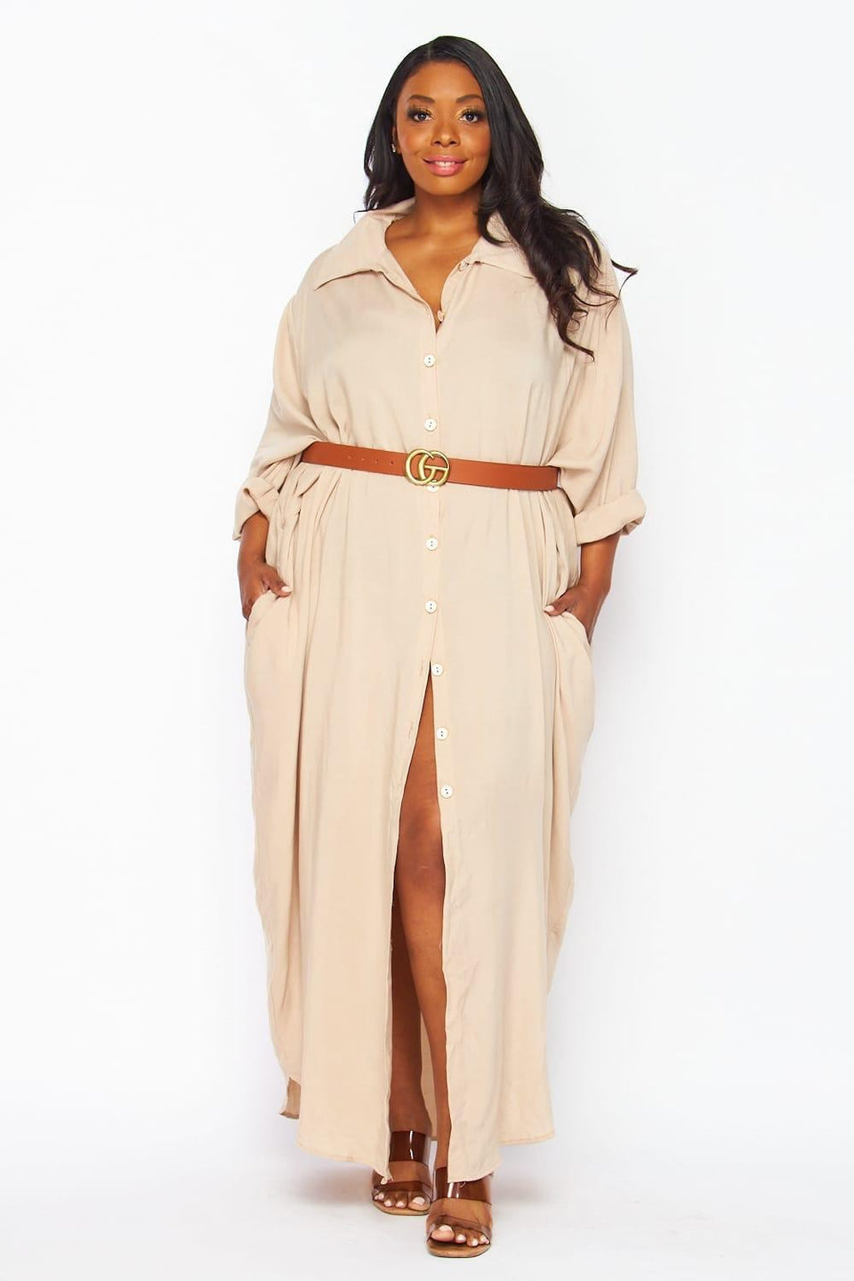 Taupe shirt dress outlet