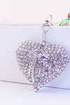 Crystal Silver Heart Keychain Bag Charm - ReservedChic
