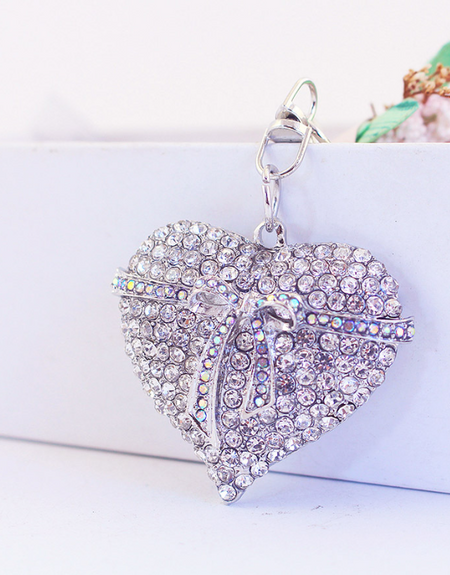 Crystal Silver Heart Keychain Bag Charm