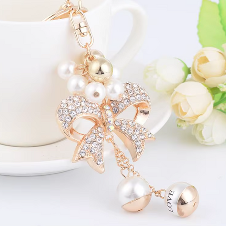 Bow and Pearl Keychain Bag Charm