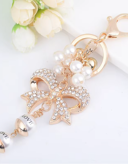 Bow and Pearl Keychain Bag Charm