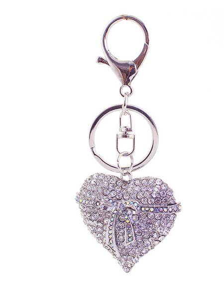 Crystal Silver Heart Keychain Bag Charm