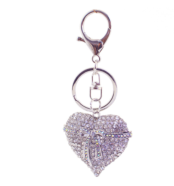 Crystal Silver Heart Keychain Bag Charm - ReservedChic