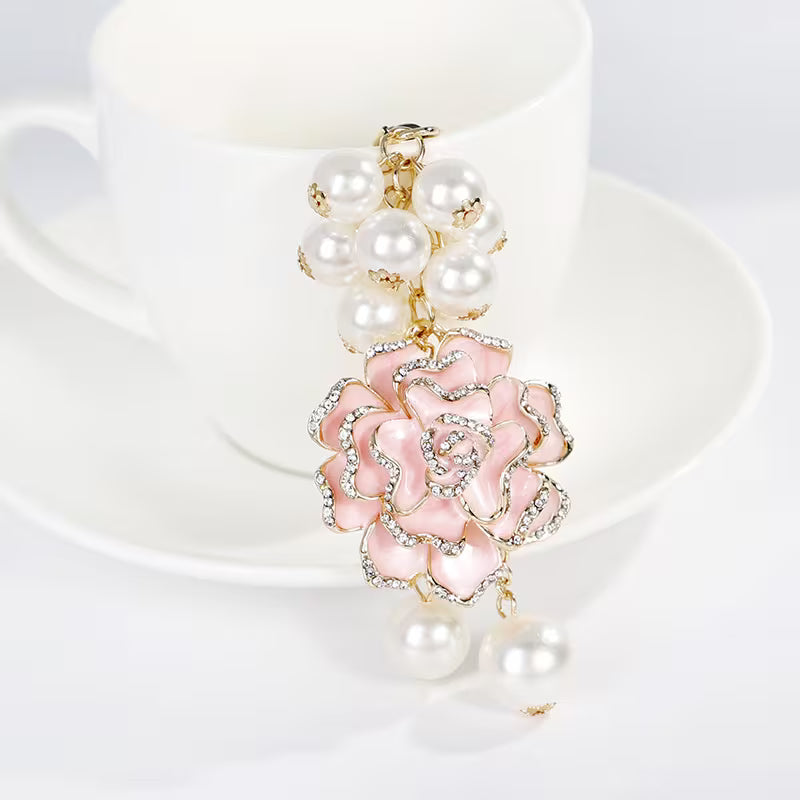 Luxury Flower Pearl Bag Charm-Pink