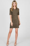 Popover Suede Shirt Dress in Olive - ReservedChic