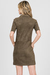 Popover Suede Shirt Dress in Olive - ReservedChic