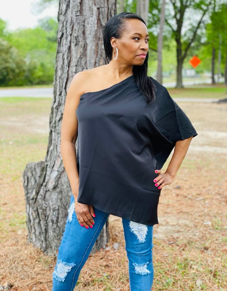 Sleek Black One Shoulder Top - ReservedChic