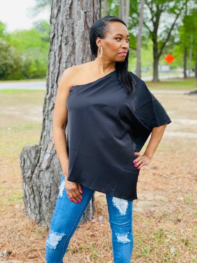 Sleek Black One Shoulder Top - ReservedChic