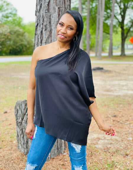 Sleek Black One Shoulder Top - ReservedChic